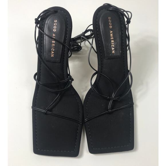 Good American Women's 8 Neoprene Strappy Silhouette High Heels Black Ankle Wrap - Picture 2 of 8